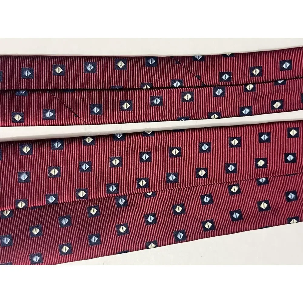 Vintage Yves Saint Laurent Mens Silk Tie Burgundy Red Geometric 100% Silk Italy